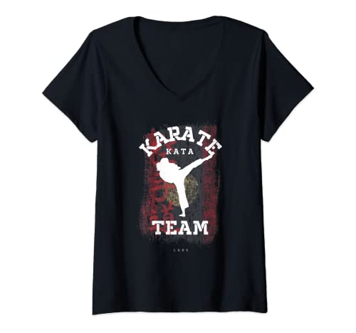 Mujer Laos Karate Kata Artes Marciales Mujeres Niñas Karate Camiseta Cuello V