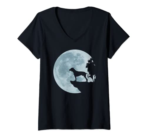 Mujer Pointer Inglés Perro Luna llena Gran Regalo Camiseta Cuello V