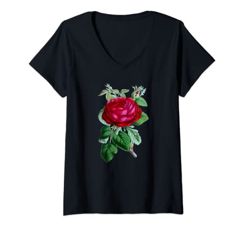 Mujer Rojo Vintage Rose Flowers Gardener & Roses Amante Pareja Regalo Camiseta Cuello V