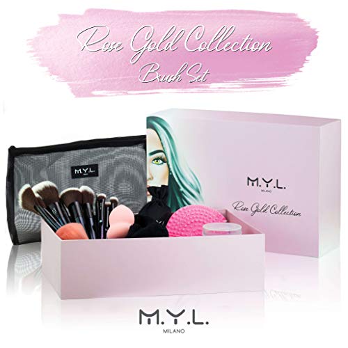 M.Y.L. Juego de pinceles de maquillaje profesional, orejas de conejo para mujer, licuadora de belleza, limpiador, bolso de mano. Idea de regalo de mujer