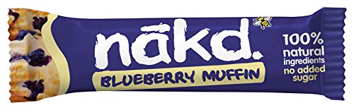 Nakd Blueberry Muffin - Barritas de Fruta y Frutos Secos con Arándanos - Sin Azúcar Añadido - Sin Gluten - Sin Lactosa - Vegano - Pack 18 Barritas x 35 g