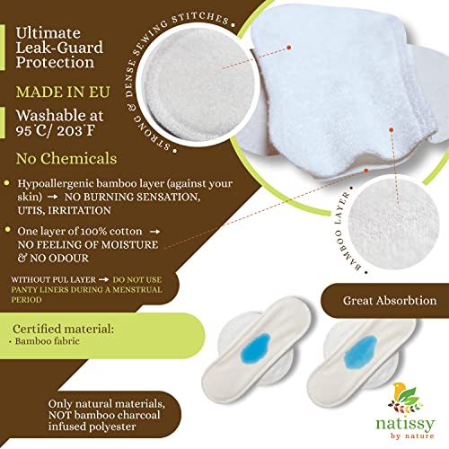 Natissy Salvaslips de tela reutilizables, 7-Pack Protege Slips de bambú con alas HECHAS EN LA UE, Compresas Ecológicas sin PUL, Toallas Sanitarias para uso diario y flujo blanco, NO para menstruación