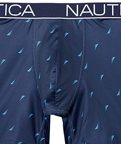 Nautica Men's Brushed Poly 3 Pack Boxer Brief, Sea Cobalt/Aero Blue/Sail Print-Peacoat, Medium