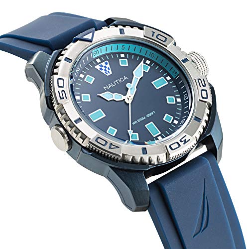 Nautica Men's Tarpoon Dive Stainless Steel Japanese Quartz Silicone Strap, Blue, 24 Casual Watch (Model: NAPTDS006)