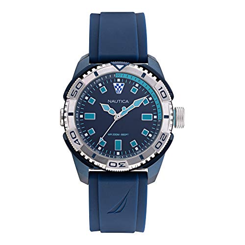 Nautica Men's Tarpoon Dive Stainless Steel Japanese Quartz Silicone Strap, Blue, 24 Casual Watch (Model: NAPTDS006)