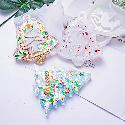 Navidad Moldes Resina, 5PCS DIY Silicona Epoxi Moldes,árbol de Navidad,Copo de Nieve,Copos de Nieve Circular,Alce,Merry Christmas Moldes de Fundición Joyas Silicona Moldes DIY Craft Decoración Regalo