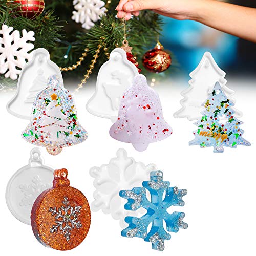 Navidad Moldes Resina, 5PCS DIY Silicona Epoxi Moldes,árbol de Navidad,Copo de Nieve,Copos de Nieve Circular,Alce,Merry Christmas Moldes de Fundición Joyas Silicona Moldes DIY Craft Decoración Regalo