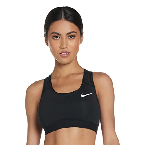 NIKE Med Band Bra Non Pad Sports Bra, Mujer, Black/Black/(White), M