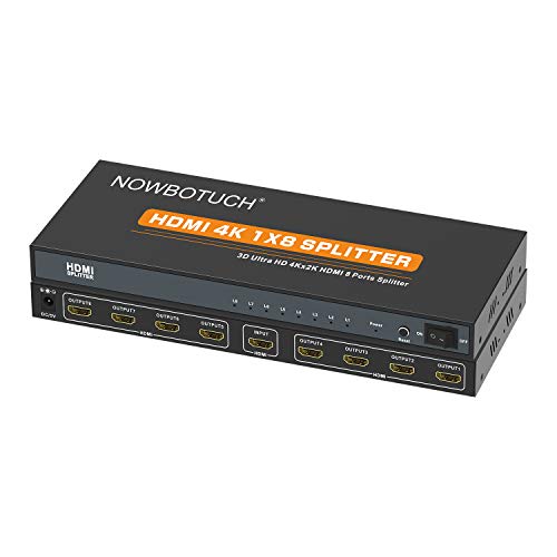 NOWBOTUCH 1x8 Divisor HDMI 8 Puertos 1 Entrada 8 Salidas Conmutador HDMI 1 Puerto a 8 HDMI Display Duplicado/Espejo Divisor Ver 1.4 Certificado para Full HD 1080P Soporte 3D de Alta resolución