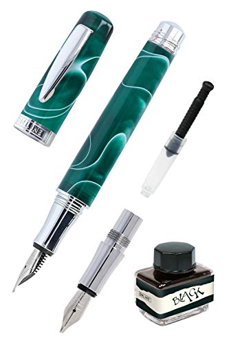 ONLINE Juego de caligrafía bohemia Art Verde I Pluma de resina y acrílico I Plumas intercambiables M (medio) y 1,4 mm I Incluye convertidor de tinta y tintero negro I En caja de regalo