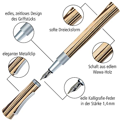 Online Newood 37713 - Pluma estilográfica de 1,4 mm con 2 punteras de recambio de 0,8 mm y 18 mm, cartucho de tinta y caja de madera