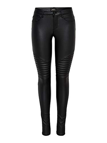 Only Onlnew Royal Coated Biker Skinny Fit Jeans Vaqueros, Negro (Black), S/30L para Mujer