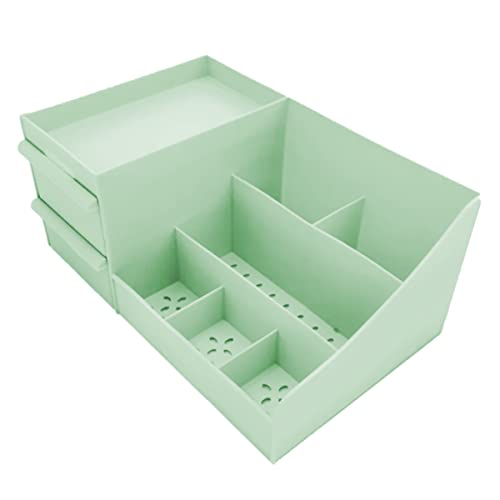 Organizador Maquillaje, Cosméticos con Cajones. Caja de Escritorio para Almacenar Cremas, Maquillaje 28cm x 13cm x 17cm (Verde)