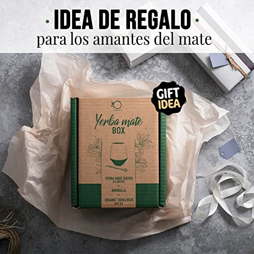 ORIGEENS KIT MATE con Calabaza Mate, Bombilla para mate y Yerba Mate Ecológico Vaso mate de Diseño en Ceramica | Cajita regalo original