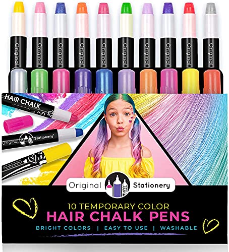 Original Stationery Tizas para el Pelo x10 Set de Tizas de Color Lavables - Colores Metálicos de Hair Chalk for Girls Regalos de Cumpleaños para Niñas de 3 a 12 años