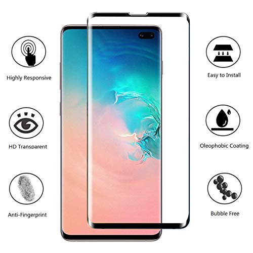 OUJD [3 Piezas] Protector de Pantalla para Samsung Galaxy S10 Plus, Transparente HD Film Cristal Templado Protector de Pantalla, 9H Dureza Sin Burbujas Anti-Arañazos - Negro