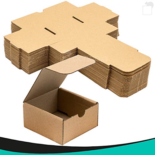 Pack cajas 7.5 x 7.5 x 4 | cartón pequeñas, para envíos ecommerce automontables kraft, paqueteria, joyería, regalo, repostería, jabón, packaging, regalos, envio postal. Medidas (Pack 25, Marrón)