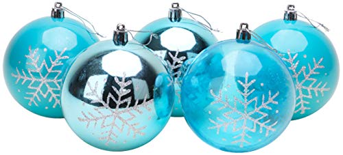 Pack de 5 - 100 mm Turquesa / Hielo Chucherías Azul con Copo de Nieve Decoración - árbol de Navidad de Las chucherías