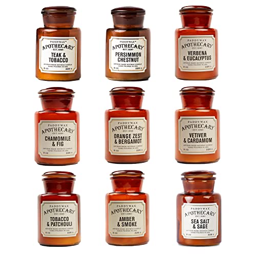 Paddywax Apothecary Collection Vela perfumada, 8 onzas, teca y tabaco