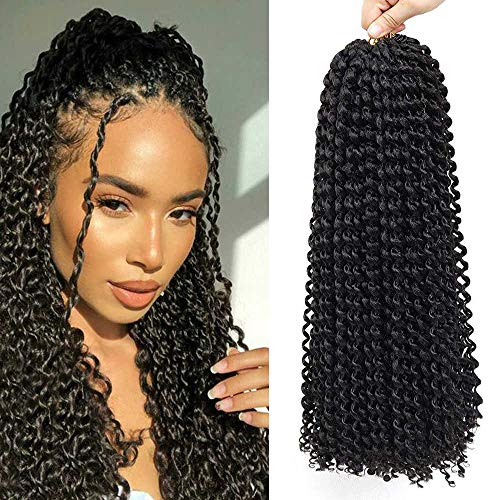 Passion Twist Crochet pelo 6 paquetes de 18 pulgadas QingJun- Bohemia pre bucles sintético ondulado de agua natural trenzas de ganchillo pasión torcido pelo para mujeres negras (18 pulgadas 1B)