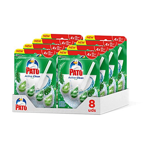 Pato Active Clean - Colgador wc, frescor intenso, perfuma, limpia y desinfecta el inodoro, aroma Pino. (Pack 8 unidades)