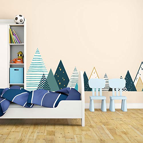 Pegatinas de pared para niños – Decoración habitación de bebé – Adhesivo de pared escandinavo – Adhesivo de pared gigante de montañas escandinavas Tipika – 45 x 180 cm