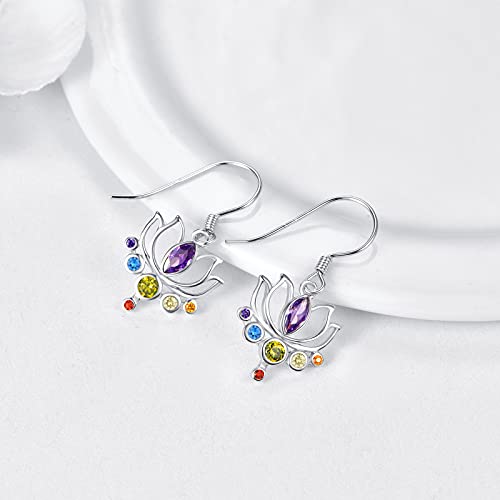 Pendientes de flor de loto de plata de ley 925 con colgante de chakra, hipoalergénicos, con circonita para mujeres, niñas, hija, madre