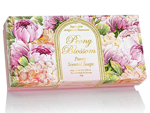 Peony Blossom, Jabón con aroma de peonía, pack regalo 3 pastillas de 200 g, Jabón artesanal italiano de Saponificio Artigianale Fiorentino