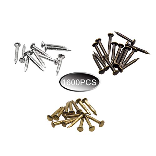 Pequeños Clavos Pequeños Tornillos de Madera Compacto Antiguo DIY Caja Decorativa Accesorios Mini Clavos Oro Plata Bronce 1x6mm, 1x8mm 1x10mm en Caja 1600PCS