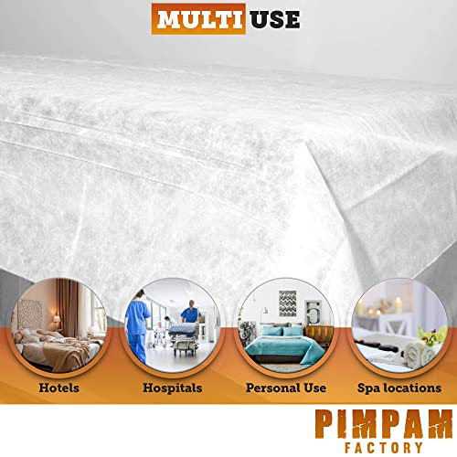 PimPam Factory - Pack de 25 Sábanas de TNT Desechables | Fabricado en España | 80x200cm | Hipoalergénico | Repele Líquidos | No Ajustable | Ideal para Camas y Camillas de Masaje | 100% Reciclables