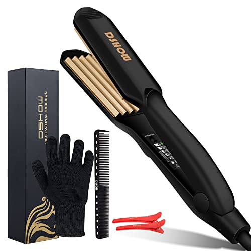 Plancha de crimpar DSHOW Volumizing Crimper con placas de cerámica de titanio Styling Tools for Women Girls (NEGRO)