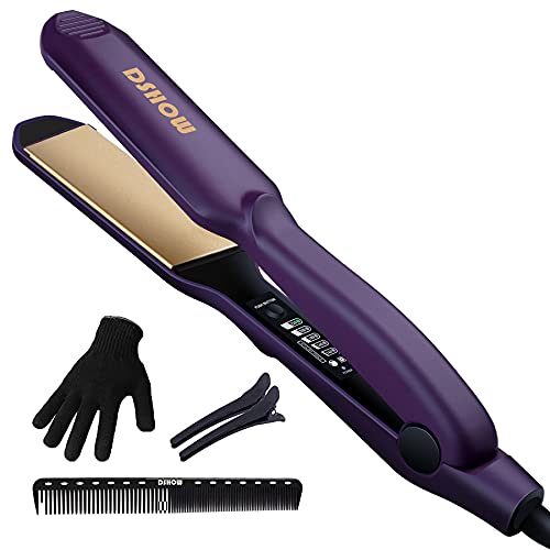 Plancha de pelo DSHOW Tourmaline Ceramic Fast Heating Easy Use Wide Straightening Iron for All Hair Types Birthday for Lady women Mom Wife Her (Morado)