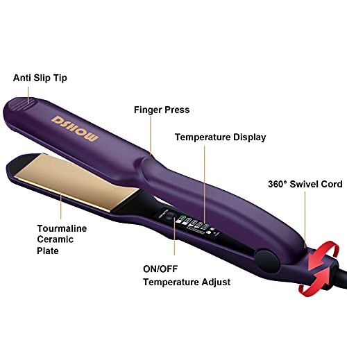 Plancha de pelo DSHOW Tourmaline Ceramic Fast Heating Easy Use Wide Straightening Iron for All Hair Types Birthday for Lady women Mom Wife Her (Morado)