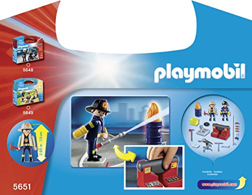 PLAYMOBIL City Action Maletín Bomberos con Bomba de Agua Real, a Partir de 4 Años (5651)