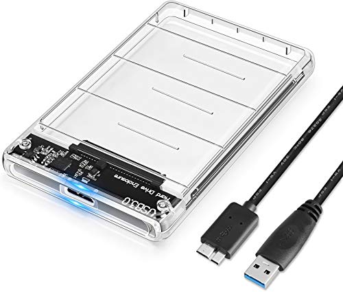 POSUGEAR Carcasa Disco Duro 2.5" USB 3.0, Caja Disco Duro Externo de HDD SSD SATA I/II/III de 7mm 9.5mm de Altura, Sopporta UASP, No Requiere Herramientas, con Cable USB3.0 [Transparente]