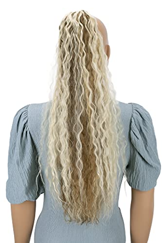 PRETTYSHOP 65cm Postizo Trenza Coleta Extensión De Cabello Voluminoso Ondulado Rubio Claro Con Reflejos Marrones HCW104