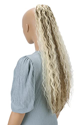 PRETTYSHOP 65cm Postizo Trenza Coleta Extensión De Cabello Voluminoso Ondulado Rubio Claro Con Reflejos Marrones HCW104