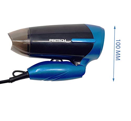 Pritech Secador de pelo de viaje plegable TC-2260 función Ionic, boquilla concentradora de aire, 2 velocidades, perfecto para viaje y para llevarlo a fuera. Secador pequeño 1000W (Azul)