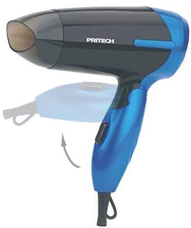 Pritech Secador de pelo de viaje plegable TC-2260 función Ionic, boquilla concentradora de aire, 2 velocidades, perfecto para viaje y para llevarlo a fuera. Secador pequeño 1000W (Azul)