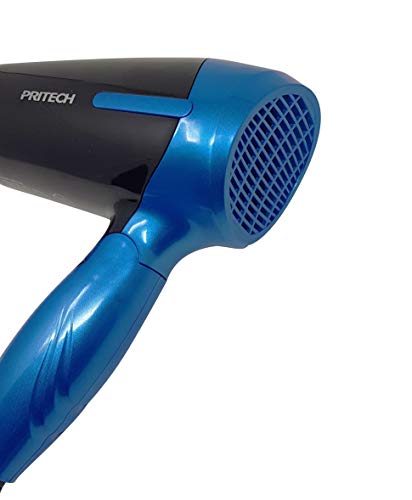 Pritech Secador de pelo de viaje plegable TC-2260 función Ionic, boquilla concentradora de aire, 2 velocidades, perfecto para viaje y para llevarlo a fuera. Secador pequeño 1000W (Azul)