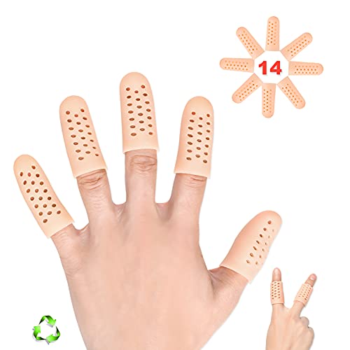 Protector Dedos Mano, 14 Piezas Protector Para Dedos de Gel, Transpirable Nuevo Material, Dedales de Silicona, Funda Dedos Manos, Para Ampollas, Dedos Agrietados, Artritis de Dedos y Más.(Piel)