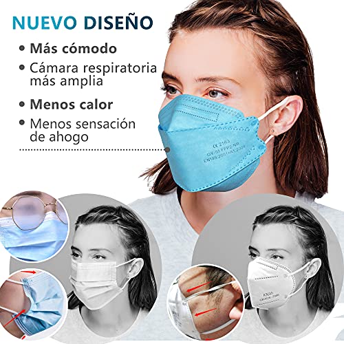 PROTECTOR P Mascarillas FFP2 NR Certificación CE 2163 Uso No Médico 3, 5, 10, 20, 50 o 100 pcs, filtración ≥ 95%, comoda ligera, Filtro Multicapa, Uso Personal, Mascarillas Facial Protección