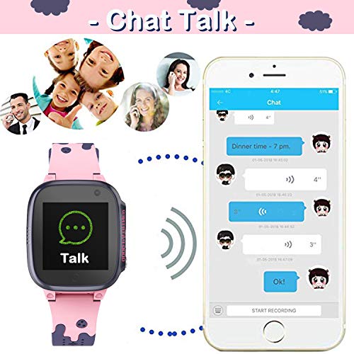 PTHTECHUS Niños Smartwatch, Reloj Inteligente Phone con LBS Tracker SOS Chat de Voz Cámara Despertador Juego Cálculo para Regalos Estudiantes Compatible con iOS Android (01 LBS SOS Rosa)