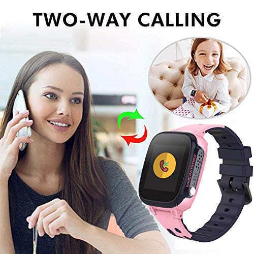 PTHTECHUS Niños Smartwatch, Reloj Inteligente Phone con LBS Tracker SOS Chat de Voz Cámara Despertador Juego Cálculo para Regalos Estudiantes Compatible con iOS Android (01 LBS SOS Rosa)