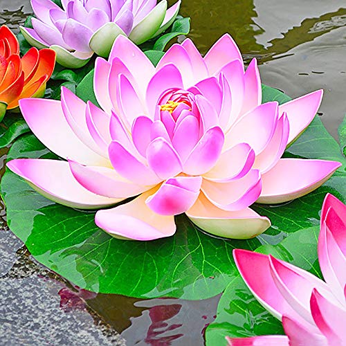 Quanyuchang 5 piezas artificiales flotantes plantas lirios de agua flores de loto almohadillas para el hogar, jardín, estanques, piscina, acuario, pecera, paisaje decoración