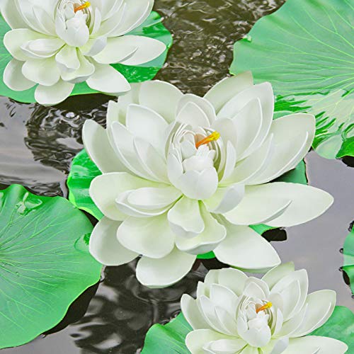 Quanyuchang 5 piezas artificiales flotantes plantas lirios de agua flores de loto almohadillas para el hogar, jardín, estanques, piscina, acuario, pecera, paisaje decoración