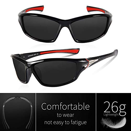 Queshark Gafas de Sol Deportivas Polarizadas Para Hombre Perfectas Para Esquiar Golf Correr Ciclismo TR990 Súper Liviana Para Hombre y Para Mujer (Negro)