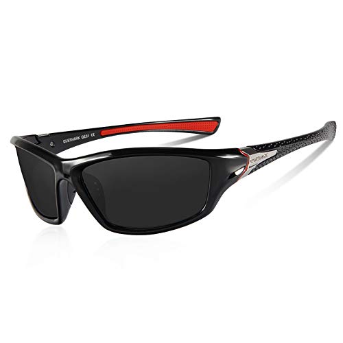 Queshark Gafas de Sol Deportivas Polarizadas Para Hombre Perfectas Para Esquiar Golf Correr Ciclismo TR990 Súper Liviana Para Hombre y Para Mujer (Negro)