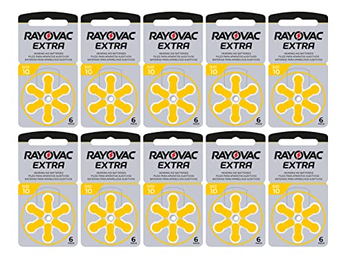 Rayovac Extra Advanced - Pilas de audífono Zinc Aire A10/PR70, pack 10 (60 unidades), color amarillo