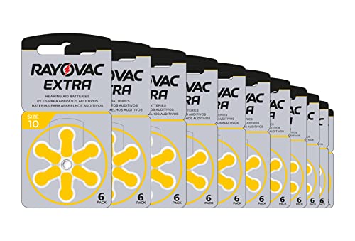 Rayovac Extra Advanced - Pilas de audífono Zinc Aire A10/PR70, pack 10 (60 unidades), color amarillo